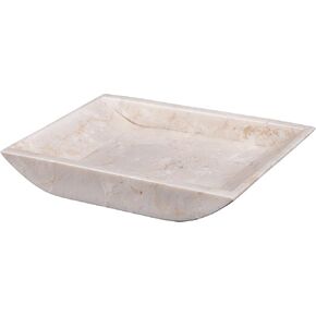 Creative Home Natural Champagne Marble Boat Shaped Candle Holder Tray Accessory Organize Tray Bathroom Countertop Organizer, 6" x 7.9" x 1.2" H, Large, Beige