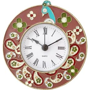 Vintage Mini Analog Table Clock, Silent Small Table Clock with Hand-Painted Metal Body and Battery Operated Non-Ticking Clock Core for Shelf, Bedroom, Bedside, Desk, Gift Clock
