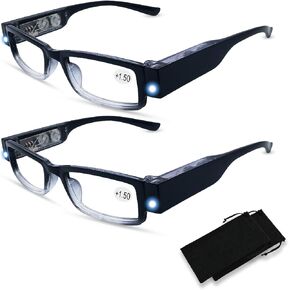 2 Pack Reading Glasses with Lights Led Readers with Lights Lighted Magnifying Glasses Lighted Reading Glasses for Men Women Glasses with Lights and Magnifier Lighted Eye Glasses+100