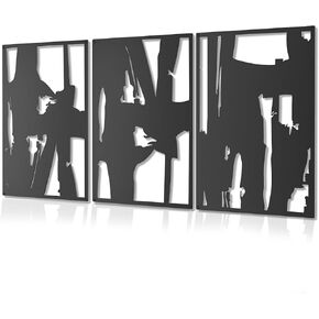 Gouisalin 3 Pack Black Abstract Metal Wall Art Decor, Modern Minimalist Single Line Art Décor, 3D Textured Structure Sculptures Hanging Wall Home Decor for Living Room Bedroom Bathroom Office
