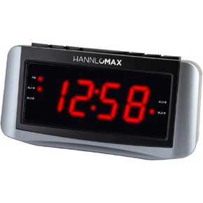 HANNLOMAX HX-117CR Alarm Clock Radio, PLL AM/FM Radio, 1.2" Red LED Display, Dual Alarm, Alarm Wake Up to Radio or Buzzer (Grey)