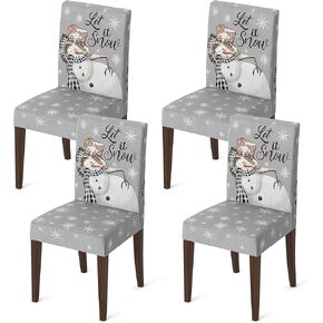 Horaldaily 4PCS Christmas Dining Chair Covers, Snowman Grey Stretch Removable Washable Slipcover Chair Protector for Dining Room Home Decor