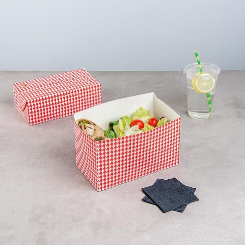 Restaurantware Bio Tek 47 Ounce To Go Boxes, 400 Rectangle Take Out Food Containers - Fast Top Closure, Disposable, Black Houndstooth Paper Carry Out Containers, For Burgers Or Fried Chicken in Saudi Arabia
