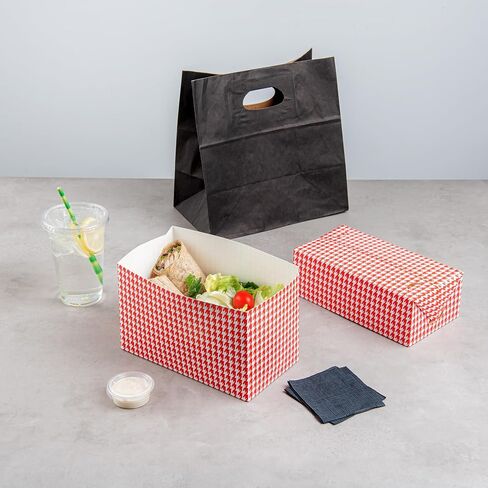 Restaurantware Bio Tek 47 Ounce To Go Boxes, 400 Rectangle Take Out Food Containers - Fast Top Closure, Disposable, Black Houndstooth Paper Carry Out Containers, For Burgers Or Fried Chicken in Saudi Arabia