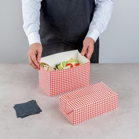 Restaurantware Bio Tek 47 Ounce To Go Boxes, 400 Rectangle Take Out Food Containers - Fast Top Closure, Disposable, Black Houndstooth Paper Carry Out Containers, For Burgers Or Fried Chicken in Saudi Arabia