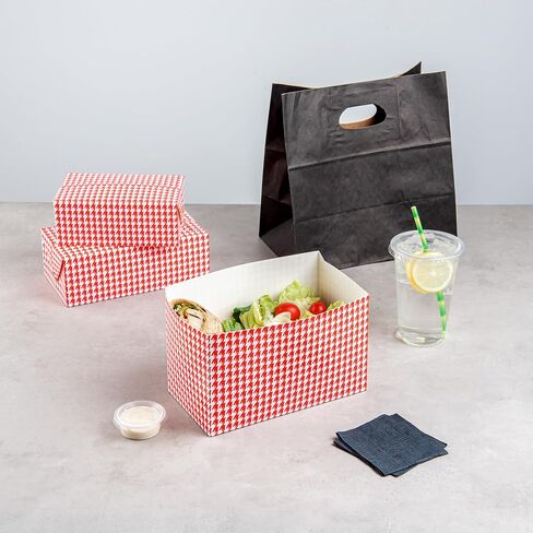 Restaurantware Bio Tek 47 Ounce To Go Boxes, 400 Rectangle Take Out Food Containers - Fast Top Closure, Disposable, Black Houndstooth Paper Carry Out Containers, For Burgers Or Fried Chicken in Saudi Arabia