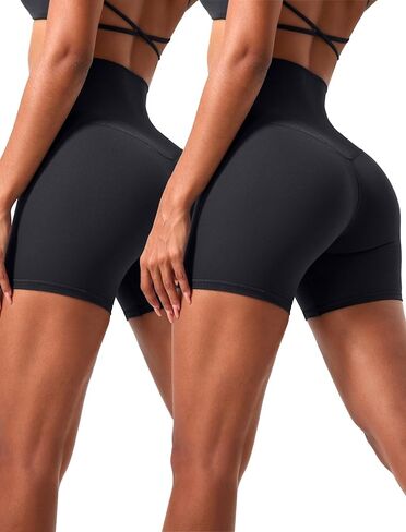 voenxe High Waisted Biker Shorts Women,6" Tummy Control Workout Gym Soft Shorts for Yoga Running,Spandex No Front Seam,2 Pack in Kuwait
