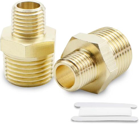2 Pcs 1/2" to 1/4" Male NPT External Thread Brass Hex Nipple for Pipe Connecting Conversion in Saudi Arabia