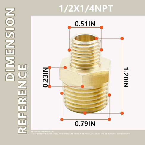 2 Pcs 1/2" to 1/4" Male NPT External Thread Brass Hex Nipple for Pipe Connecting Conversion in Saudi Arabia