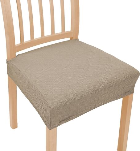 NORTHERN BROTHERS Dining Chair Seat Covers Set of 2 - Stretch Jacquard Kitchen Chair Covers Washable, Removable Dining Room Chair Slipcover Seat Protector Covers(Beige Checkered, Set of 2) in Saudi Arabia