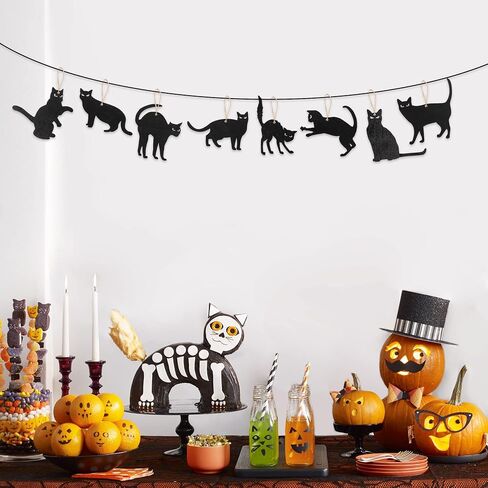 WATINC 31pcs Halloween Black Cat Silhouette Wood Hanging Ornament, Halloween Decorations Mexican Fiesta Festival Party Cats Wooden Gift Tags Decor Cutouts Décor Crafts Pendant Favor for Home Tree in Saudi Arabia