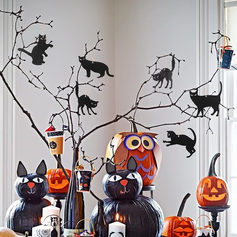 WATINC 31pcs Halloween Black Cat Silhouette Wood Hanging Ornament, Halloween Decorations Mexican Fiesta Festival Party Cats Wooden Gift Tags Decor Cutouts Décor Crafts Pendant Favor for Home Tree in Saudi Arabia
