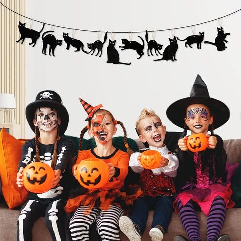 WATINC 31pcs Halloween Black Cat Silhouette Wood Hanging Ornament, Halloween Decorations Mexican Fiesta Festival Party Cats Wooden Gift Tags Decor Cutouts Décor Crafts Pendant Favor for Home Tree in Saudi Arabia