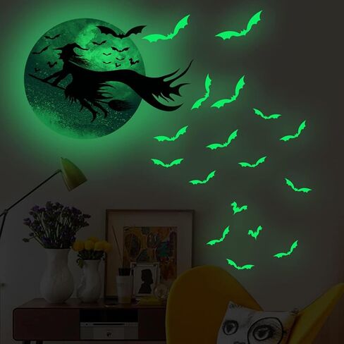 Halloween Glow in The Dark Wall Stickers Luminous Window Decals Halloween Window Stickers Cat Bat Window Clings Halloween Window Glowing Decals Wall Decor Stickers Halloween Party Supplies Decorations in Saudi Arabia