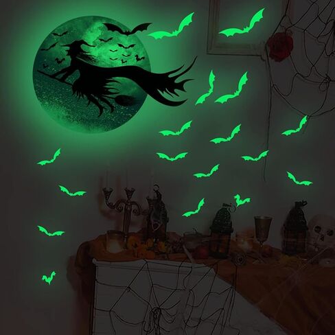 Halloween Glow in The Dark Wall Stickers Luminous Window Decals Halloween Window Stickers Cat Bat Window Clings Halloween Window Glowing Decals Wall Decor Stickers Halloween Party Supplies Decorations in Saudi Arabia