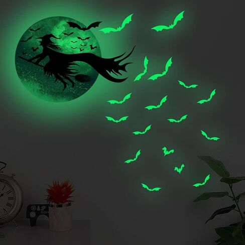 Halloween Glow in The Dark Wall Stickers Luminous Window Decals Halloween Window Stickers Cat Bat Window Clings Halloween Window Glowing Decals Wall Decor Stickers Halloween Party Supplies Decorations in Saudi Arabia