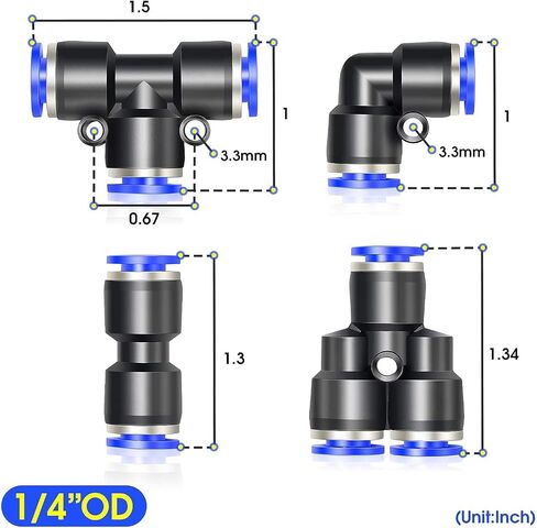 TAILONZ PNEUMATIC 1/4 Inch od Push to Connect Fittings Pneumatic Fittings Kit 2 Spliters+2 Elbows+2 tee+2 Straight +6 Male Straight NPT Thread(14 PCS) in Saudi Arabia