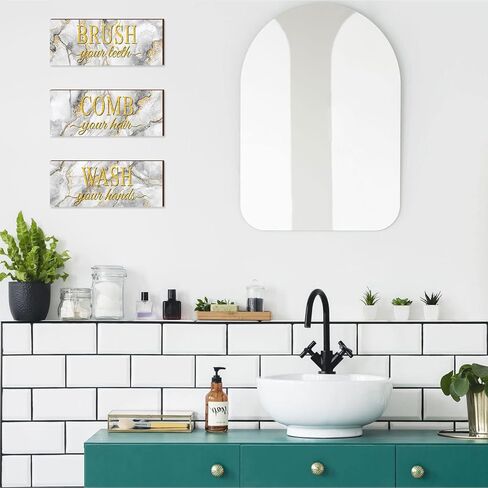 3 Pieces Farmhouse Bathroom Wall Decor Art Wash Your Hands Brush Your Teeth Comb Your Hair Bathroom Sign Plaque Boys Kids Bathroom Decor Decorative Grey Gold White Marble Wood Bathroom Wall Decor in Saudi Arabia