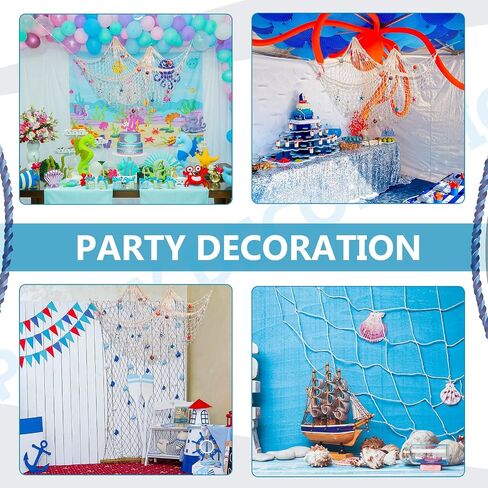28 Pcs Fishnet Decorative Nature Fish Net Wall Decoration Set 79 x 59 Inch Nautical Fishing Net Hanging Decor, 9 Sea Shells, 4 Starfish, 2 Life Ring, Fish, Anchor, 10 Clips for Party (Blue) in Saudi Arabia