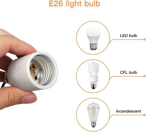 E26 E27 Ceramic Light Socket, Helunsi Medium Base Porcelain Lamp Holder, Ceramic Light Bulb Socket with 12" Wire Lead, Medium Base Lampholder for Incandescent Led Light Bulbs Replacement (Pack of 4) in Saudi Arabia
