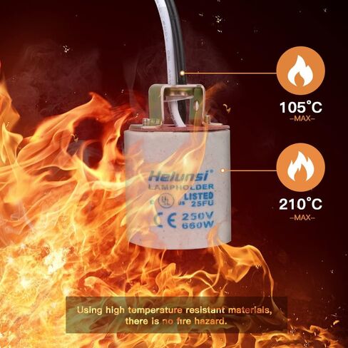 E26 E27 Ceramic Light Socket, Helunsi Medium Base Porcelain Lamp Holder, Ceramic Light Bulb Socket with 12" Wire Lead, Medium Base Lampholder for Incandescent Led Light Bulbs Replacement (Pack of 4) in Saudi Arabia