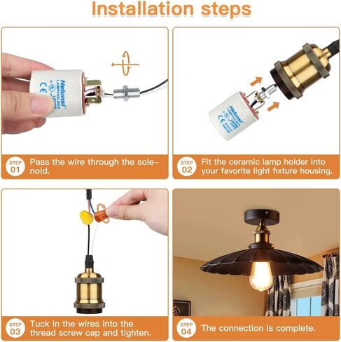 E26 E27 Ceramic Light Socket, Helunsi Medium Base Porcelain Lamp Holder, Ceramic Light Bulb Socket with 12" Wire Lead, Medium Base Lampholder for Incandescent Led Light Bulbs Replacement (Pack of 4) in Saudi Arabia