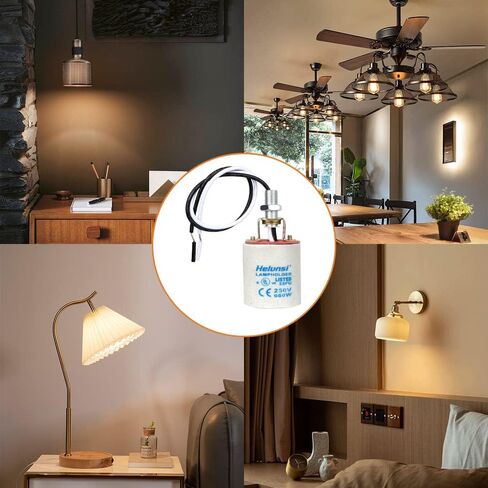 E26 E27 Ceramic Light Socket, Helunsi Medium Base Porcelain Lamp Holder, Ceramic Light Bulb Socket with 12" Wire Lead, Medium Base Lampholder for Incandescent Led Light Bulbs Replacement (Pack of 4) in Saudi Arabia