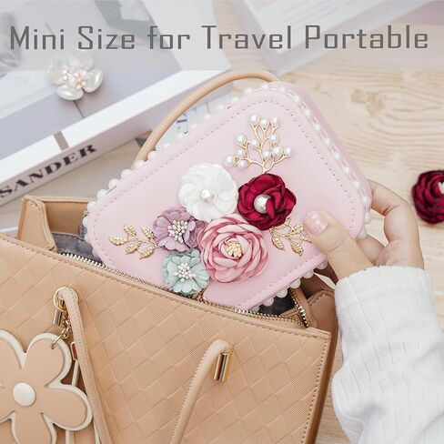 Wonhibo Cute Travel Small Jewelry Case Box with Mirror for Girls Women, Black Luxury Flower Necklace Ring Earrings Organizer in Saudi Arabia