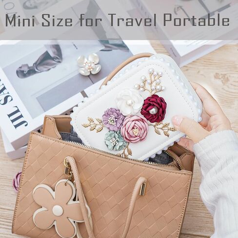 Wonhibo Cute Travel Small Jewelry Case Box with Mirror for Girls Women, Black Luxury Flower Necklace Ring Earrings Organizer in Saudi Arabia