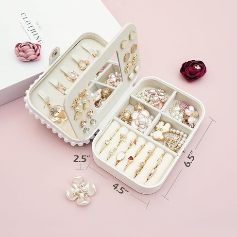 Wonhibo Cute Travel Small Jewelry Case Box with Mirror for Girls Women, Black Luxury Flower Necklace Ring Earrings Organizer in Saudi Arabia