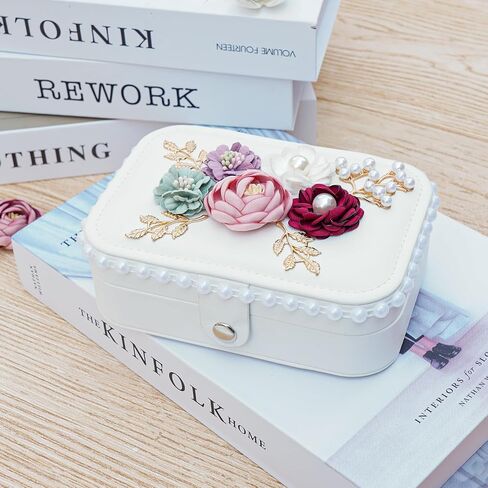 Wonhibo Cute Travel Small Jewelry Case Box with Mirror for Girls Women, Black Luxury Flower Necklace Ring Earrings Organizer in Saudi Arabia