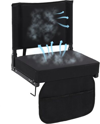 Cold Stadium Seat with Cushion and Backrest, Portable Bleacher Chair with Shoulder Strap, Folds to Compact Size, Extra Wide, Black in Saudi Arabia