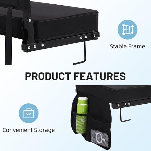 Cold Stadium Seat with Cushion and Backrest, Portable Bleacher Chair with Shoulder Strap, Folds to Compact Size, Extra Wide, Black in Saudi Arabia