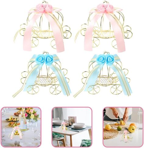 Kisangel 4pcs Pumpkin Carriage Trinket Box Carriage Jewelry Box Wire Carriage Centerpiece for Wedding Birthday Party Favors in Saudi Arabia