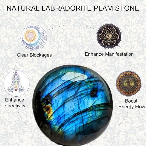2.4 Inch Labradorite Palm Stone Healing Crystal, Pocket Worry Stone for Anxiety Relief Energy Balancing Yoga Meditation Spiritual Reiki,Birthday Christmas Gift for Mum Dad (2.4 Inch) in Saudi Arabia