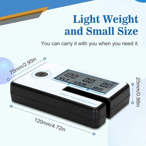 جهاز قياس الطاقة الشمسية المحمول، 3 في 1 مقياس نقل السيارة بفيلم شمسي ملون، LS162 جهاز اختبار الزجاج المصور، إمكانية القياس السريع، IR 950nm UV 36nm VR 550nm LS162 in Kuwait