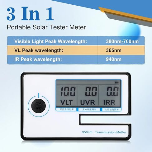 جهاز قياس الطاقة الشمسية المحمول، 3 في 1 مقياس نقل السيارة بفيلم شمسي ملون، LS162 جهاز اختبار الزجاج المصور، إمكانية القياس السريع، IR 950nm UV 36nm VR 550nm LS162 in Kuwait