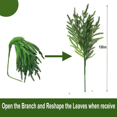 8 قطع فروع صنوبر نورفولك، 45.72 سم عيد الميلاد نورفولك الصنوبر ينبع فروع عيد الميلاد الاصطناعية لإكليل إكليل DIY وتزيين حديقة المنزل in Kuwait