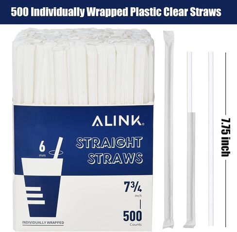 ALINK 500-Pack Assorted Colored Plastic Disposable Drinking Straws, Individually Wrapped Straight Party Straws - 7.75" x 0.23" in Saudi Arabia