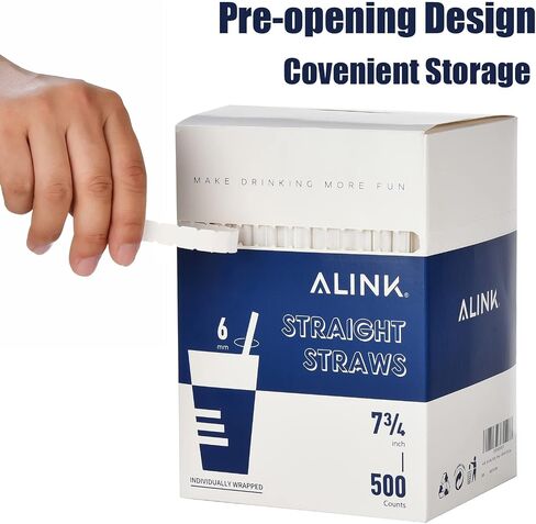 ALINK 500-Pack Assorted Colored Plastic Disposable Drinking Straws, Individually Wrapped Straight Party Straws - 7.75" x 0.23" in Saudi Arabia