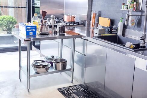 DuraSteel NSF Commercial Kitchen Table - 24 x 48 Inch Cooking Prep Stainless Steel Kitchen Island Workstation w/ Adjustable Under Shelf - Heavy Metal Backsplash Workbench For Restaurant, Home, Garage in Saudi Arabia