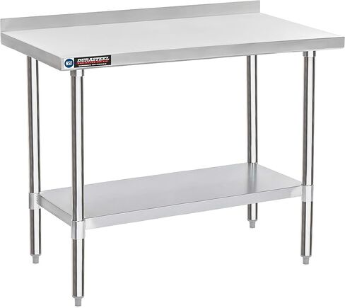 DuraSteel NSF Commercial Kitchen Table - 24 x 48 Inch Cooking Prep Stainless Steel Kitchen Island Workstation w/ Adjustable Under Shelf - Heavy Metal Backsplash Workbench For Restaurant, Home, Garage in Saudi Arabia