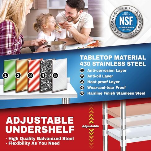 DuraSteel NSF Commercial Kitchen Table - 24 x 48 Inch Cooking Prep Stainless Steel Kitchen Island Workstation w/ Adjustable Under Shelf - Heavy Metal Backsplash Workbench For Restaurant, Home, Garage in Saudi Arabia