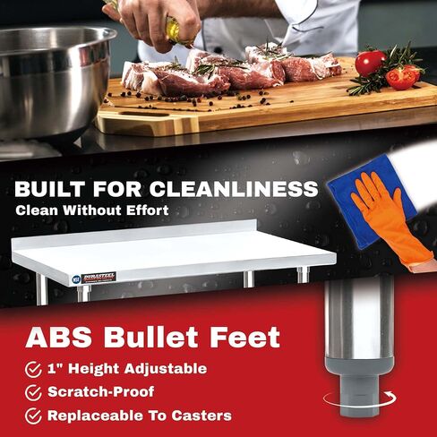 DuraSteel NSF Commercial Kitchen Table - 24 x 48 Inch Cooking Prep Stainless Steel Kitchen Island Workstation w/ Adjustable Under Shelf - Heavy Metal Backsplash Workbench For Restaurant, Home, Garage in Saudi Arabia