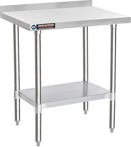 DuraSteel NSF Commercial Kitchen Table - 24 x 48 Inch Cooking Prep Stainless Steel Kitchen Island Workstation w/ Adjustable Under Shelf - Heavy Metal Backsplash Workbench For Restaurant, Home, Garage in Saudi Arabia