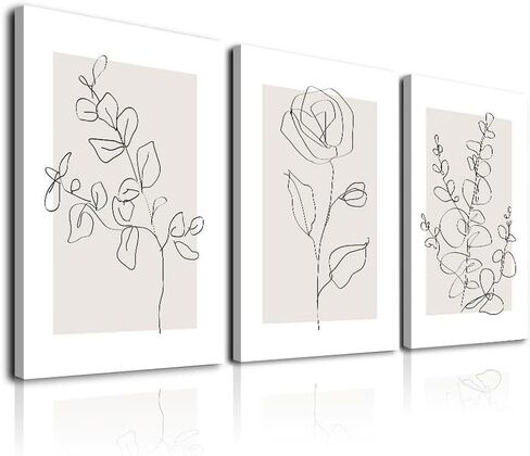 ASTRDECOR Botanical Plant Wall Art Farmhouse Leaf Floral Canvas Wall Art for Living Room Kitchen Boho Home Decor Framed Ready to Hang- 12"x16"x3 Panels in Saudi Arabia
