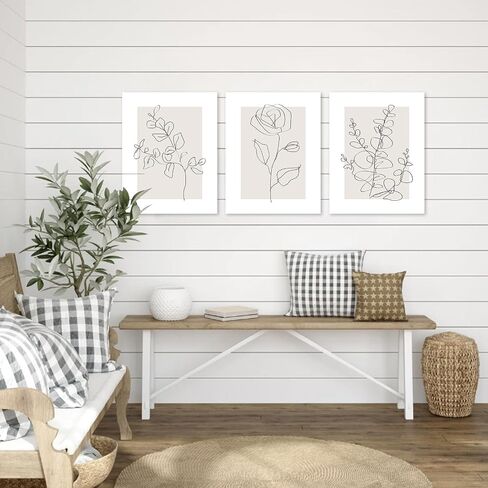 ASTRDECOR Botanical Plant Wall Art Farmhouse Leaf Floral Canvas Wall Art for Living Room Kitchen Boho Home Decor Framed Ready to Hang- 12"x16"x3 Panels in Saudi Arabia