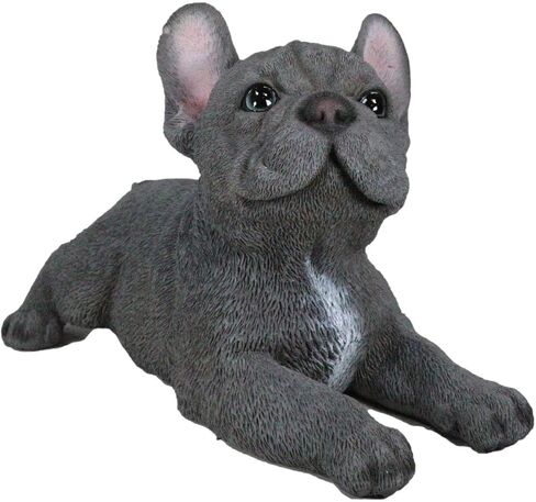 Ebros Gift Realistic Lifelike Gray French Bulldog Puppy Sitting On His Belly Figurine 8.25" Long Frenchie Figurine Dog Animal Collectible in Saudi Arabia
