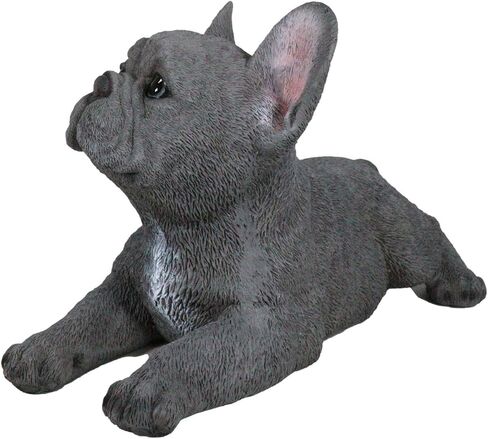 Ebros Gift Realistic Lifelike Gray French Bulldog Puppy Sitting On His Belly Figurine 8.25" Long Frenchie Figurine Dog Animal Collectible in Saudi Arabia