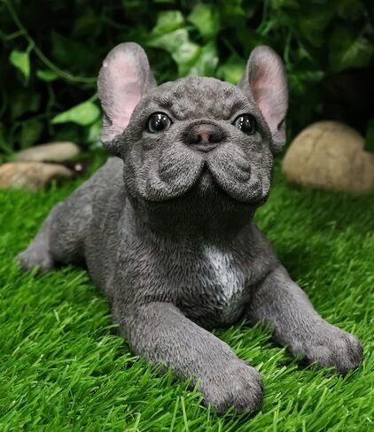 Ebros Gift Realistic Lifelike Gray French Bulldog Puppy Sitting On His Belly Figurine 8.25" Long Frenchie Figurine Dog Animal Collectible in Saudi Arabia